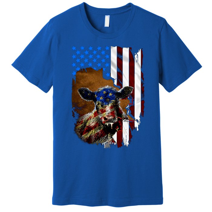 Heifer July 4 American Flag Farmer Gift Cow Cattle Gift Premium T-Shirt