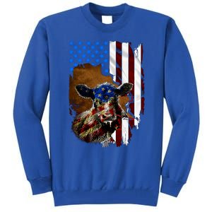 Heifer July 4 American Flag Farmer Gift Cow Cattle Gift Tall Sweatshirt