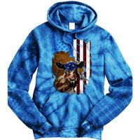 Heifer July 4 American Flag Farmer Gift Cow Cattle Gift Tie Dye Hoodie