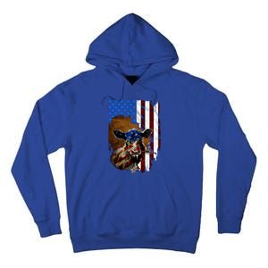 Heifer July 4 American Flag Farmer Gift Cow Cattle Gift Tall Hoodie