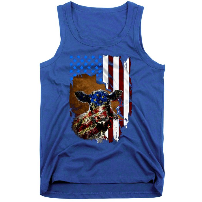 Heifer July 4 American Flag Farmer Gift Cow Cattle Gift Tank Top