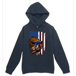 Heifer July 4 American Flag Farmer Gift Cow Cattle Gift Urban Pullover Hoodie