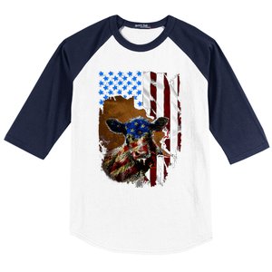 Heifer July 4 American Flag Farmer Gift Cow Cattle Gift Baseball Sleeve Shirt