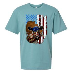 Heifer July 4 American Flag Farmer Gift Cow Cattle Gift Sueded Cloud Jersey T-Shirt