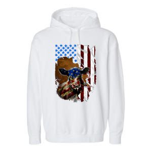 Heifer July 4 American Flag Farmer Gift Cow Cattle Gift Garment-Dyed Fleece Hoodie