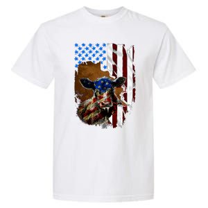 Heifer July 4 American Flag Farmer Gift Cow Cattle Gift Garment-Dyed Heavyweight T-Shirt