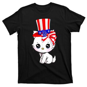 Happy July 4th Usa Flag Cute Cat Daddy Mommy Boy Girl Gift T-Shirt