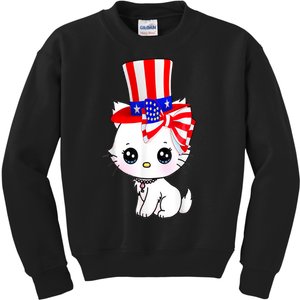 Happy July 4th Usa Flag Cute Cat Daddy Mommy Boy Girl Gift Kids Sweatshirt