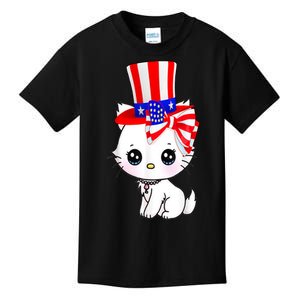 Happy July 4th Usa Flag Cute Cat Daddy Mommy Boy Girl Gift Kids T-Shirt