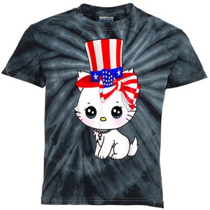 Happy July 4th Usa Flag Cute Cat Daddy Mommy Boy Girl Gift Kids Tie-Dye T-Shirt