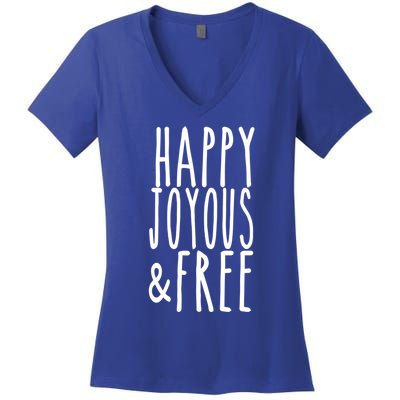 Happy Joyous And Free Aa Sobriety Sober Life Gift Women's V-Neck T-Shirt