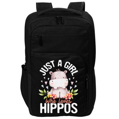 Hippopotamus Just A Who Loves Hippos Flower Cute Floral Impact Tech Backpack