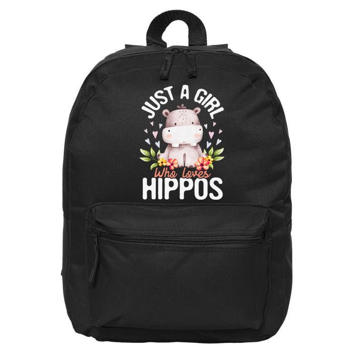 Hippopotamus Just A Who Loves Hippos Flower Cute Floral 16 in Basic Backpack