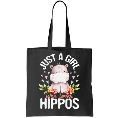 Hippopotamus Just A Who Loves Hippos Flower Cute Floral Tote Bag