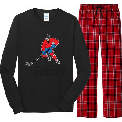 Hockey Just A Who Loves Icehockeys Gift Long Sleeve Pajama Set