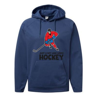 Hockey Just A Who Loves Icehockeys Gift Performance Fleece Hoodie