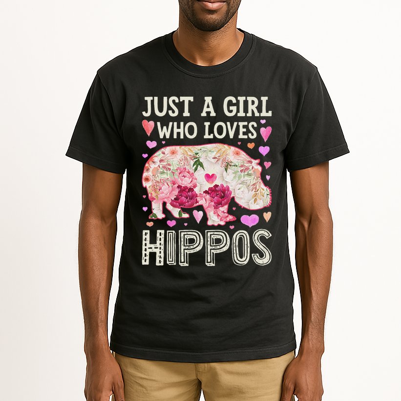 Hippopotamus Just A Girl Who Loves Hippos Flower Cute Floral Tall T-Shirt