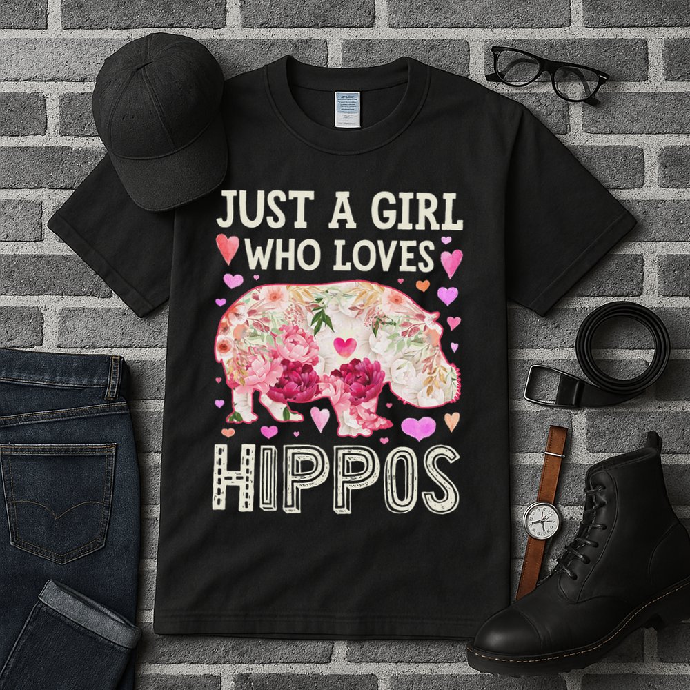 Hippopotamus Just A Girl Who Loves Hippos Flower Cute Floral Tall T-Shirt