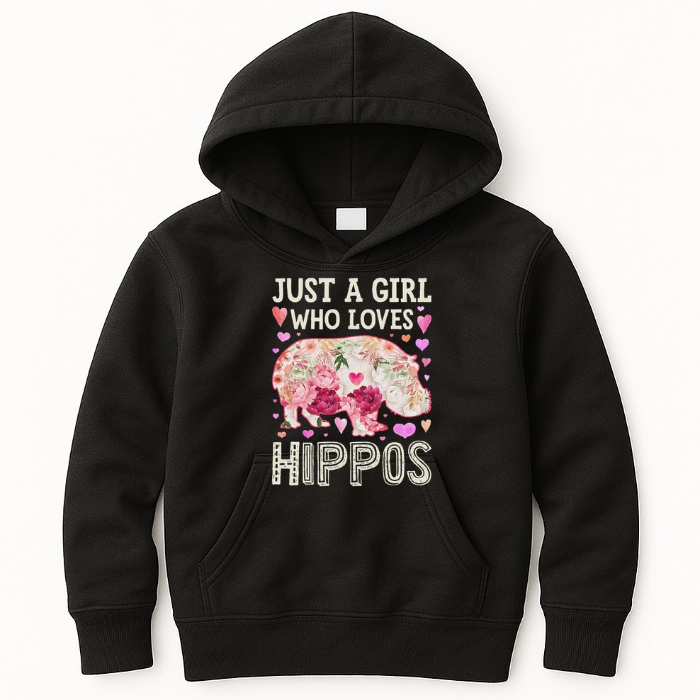 Hippopotamus Just A Girl Who Loves Hippos Flower Cute Floral Kids Hoodie