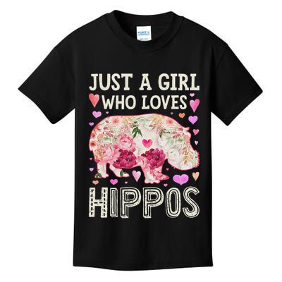 Hippopotamus Just A Girl Who Loves Hippos Flower Cute Floral Kids T-Shirt