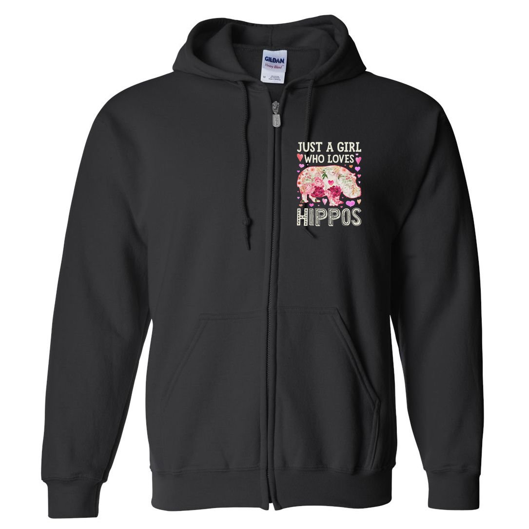 Hippopotamus Just A Girl Who Loves Hippos Flower Cute Floral Full Zip Hoodie