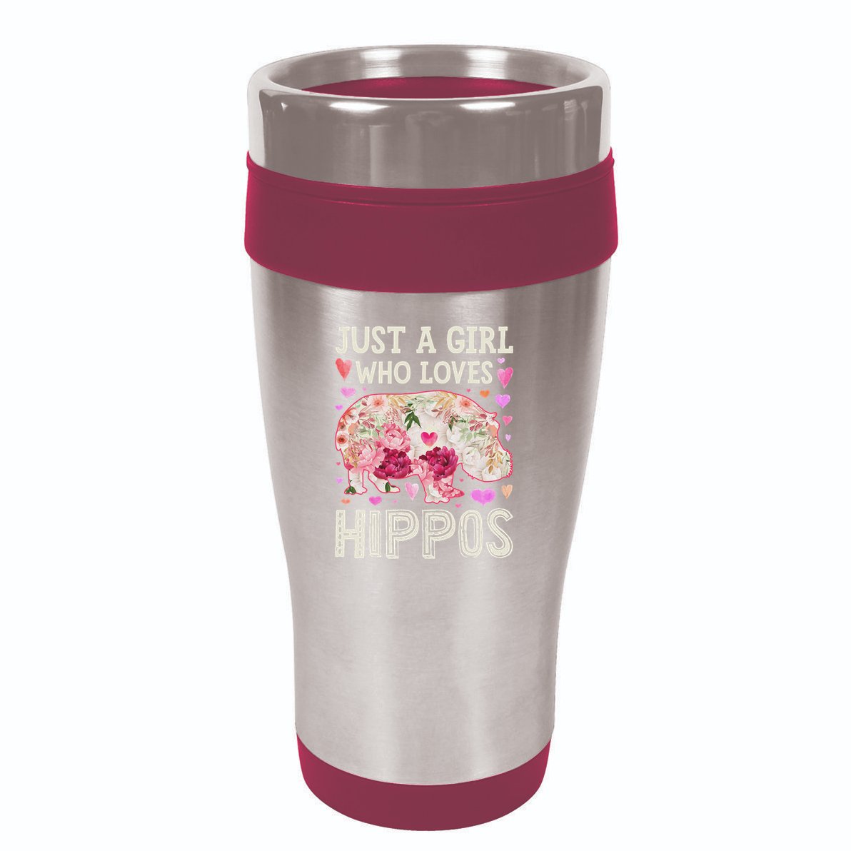 Hippopotamus Just A Girl Who Loves Hippos Flower Cute Floral 16oz Travel Tumbler