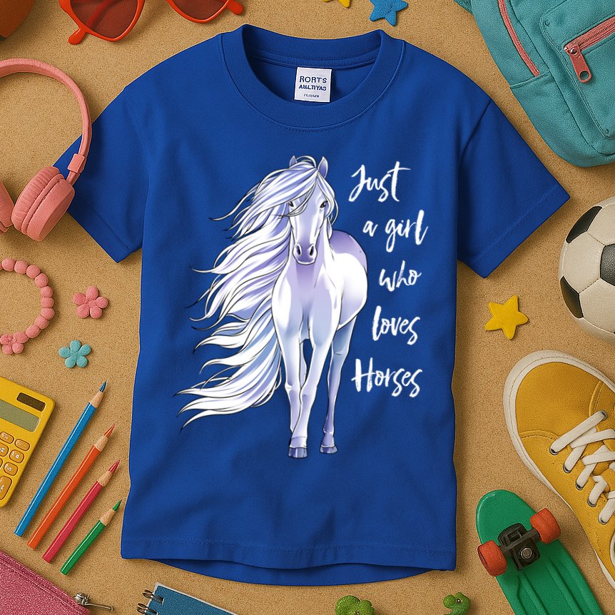 Horse Just A Girl Who Loves Horseback Riding Equestrian Farm Meaningful Gift Kids T-Shirt