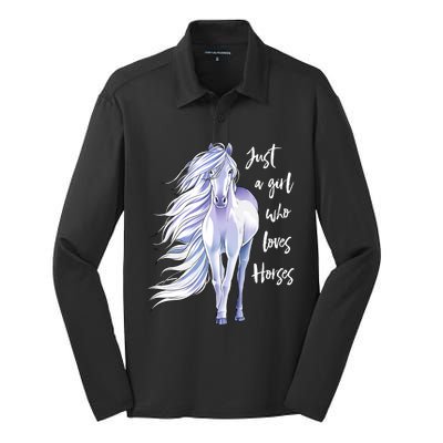 Horse Just A Girl Who Loves Horseback Riding Equestrian Farm Silk Touch Performance Long Sleeve Polo