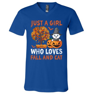 Halloween Just A Who Loves Fall And Cats Gift V-Neck T-Shirt