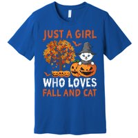 Halloween Just A Who Loves Fall And Cats Gift Premium T-Shirt