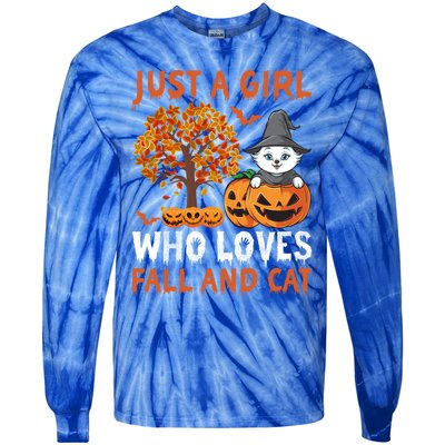 Halloween Just A Who Loves Fall And Cats Gift Tie-Dye Long Sleeve Shirt