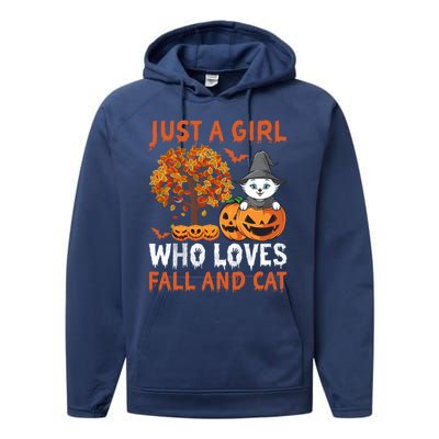 Halloween Just A Who Loves Fall And Cats Gift Performance Fleece Hoodie