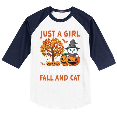 Halloween Just A Who Loves Fall And Cats Gift Baseball Sleeve Shirt