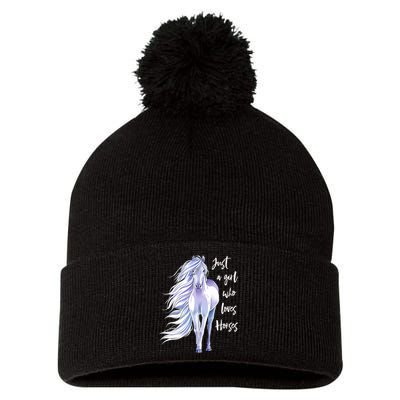 Horse Just A Girl Who Loves Horseback Riding Equestrian Farm Meaningful Gift Pom Pom 12in Knit Beanie