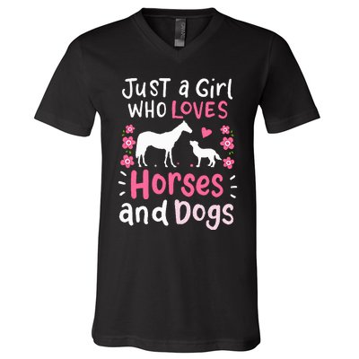 Horse Just a Girl Who Loves Horses and Dogs Funny Gift V-Neck T-Shirt