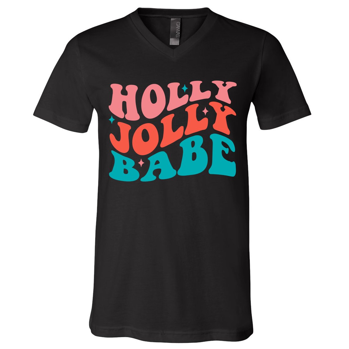 Holly Jolly Babe Retro Christmas V-Neck T-Shirt