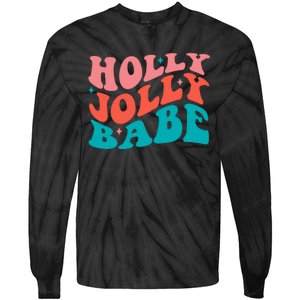 Holly Jolly Babe Retro Christmas Tie-Dye Long Sleeve Shirt