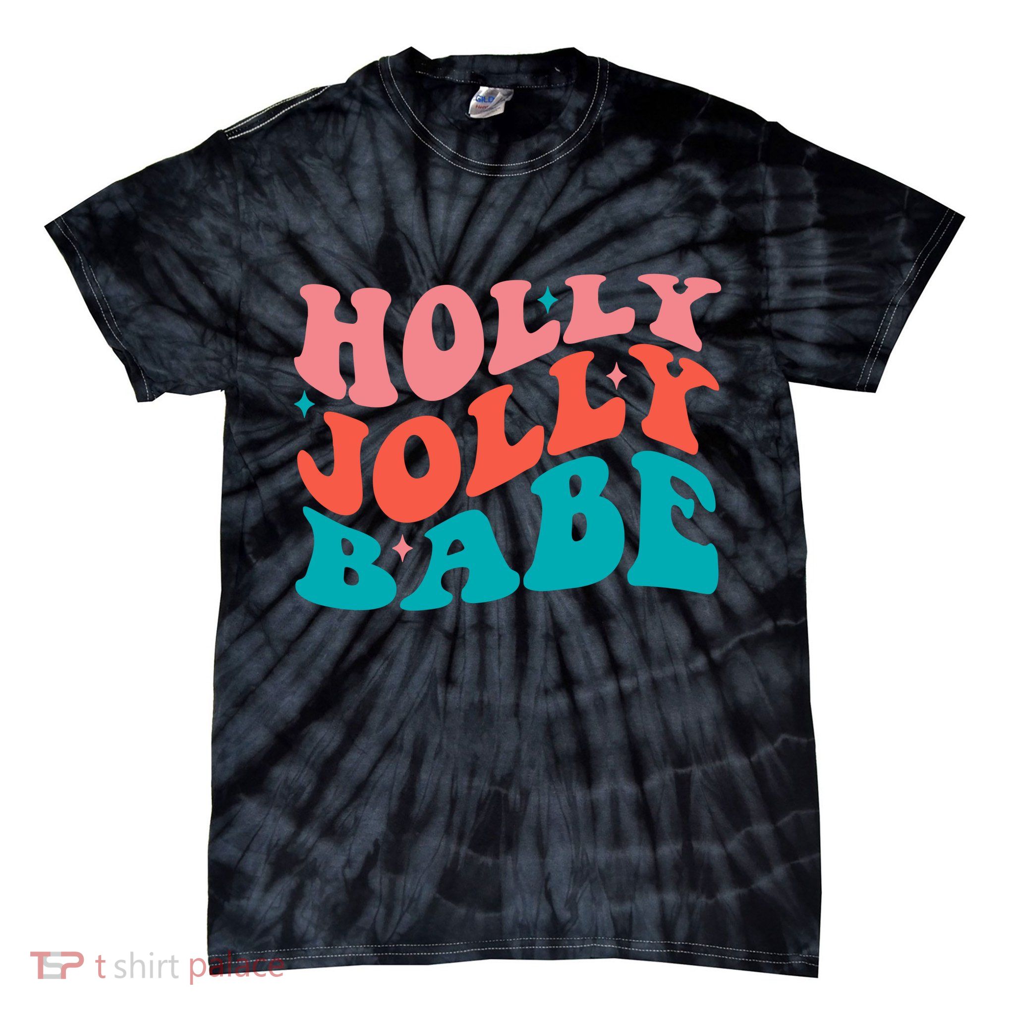 Holly Jolly Babe Retro Christmas Tie-Dye T-Shirt