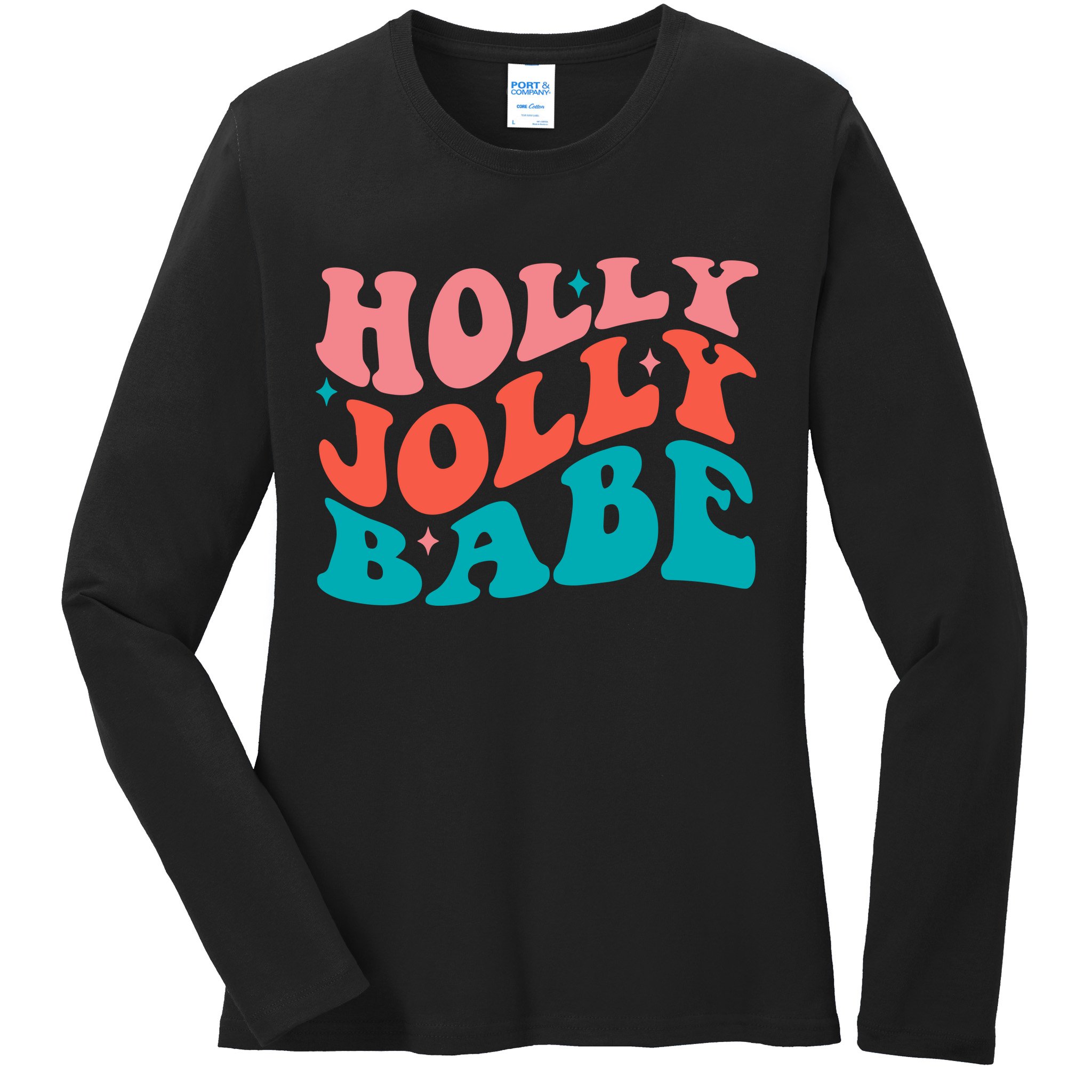 Holly Jolly Babe Retro Christmas Ladies Long Sleeve Shirt