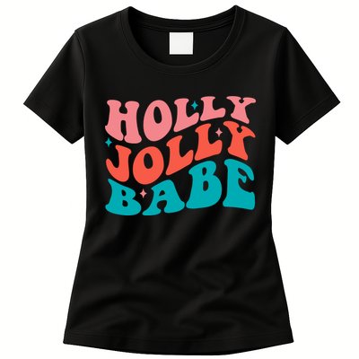 Holly Jolly Babe Retro Christmas Womens T-Shirt