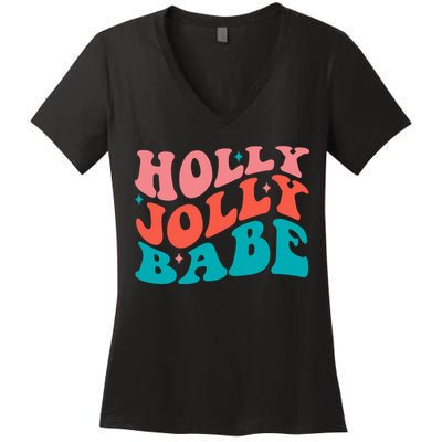 Holly Jolly Babe Retro Christmas Women's V-Neck T-Shirt