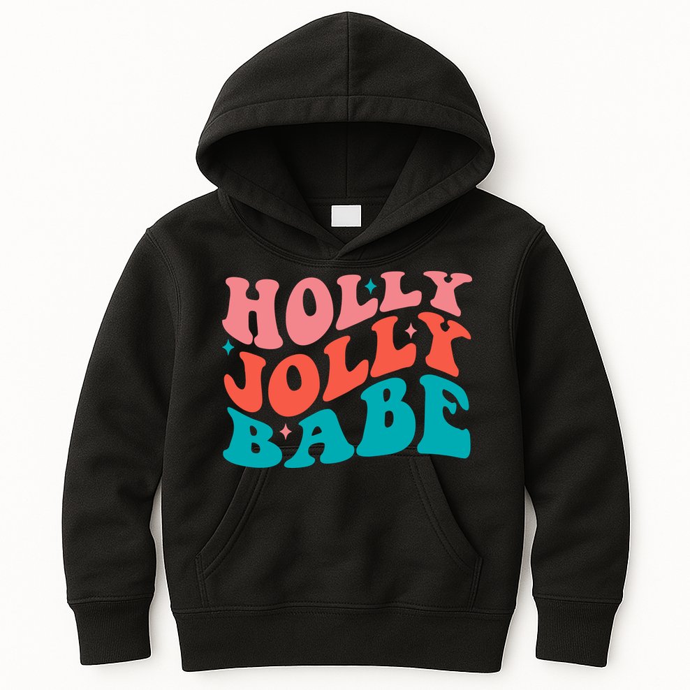 Holly Jolly Babe Retro Christmas Kids Hoodie