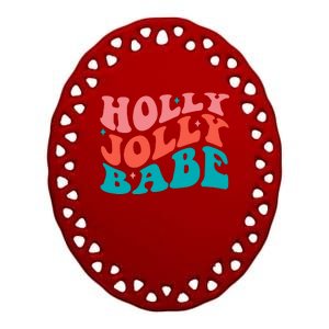 Holly Jolly Babe Retro Christmas Ceramic Oval Ornament