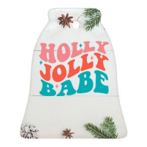 Holly Jolly Babe Retro Christmas Ceramic Bell Ornament