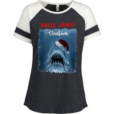 Holly Jawly Christmas Shark Horror Holiday Season Enza Ladies Jersey Colorblock Tee