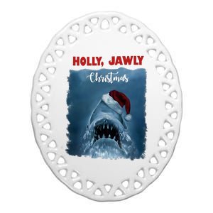 Holly Jawly Christmas Shark Horror Holiday Season Ceramic Oval Ornament