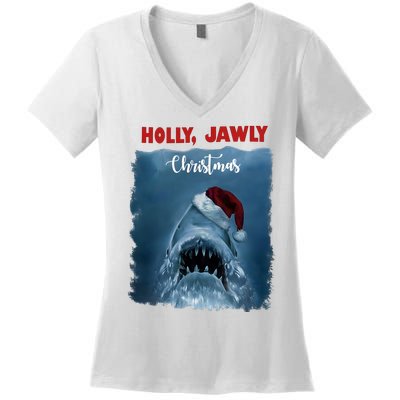 Holly Jawly Christmas Shark Horror Holiday Season Women's V-Neck T-Shirt