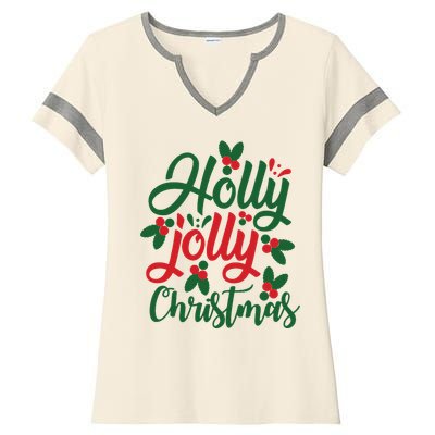 Holly Jolly Christmas Festive Gift Ladies Halftime Notch Neck Tee