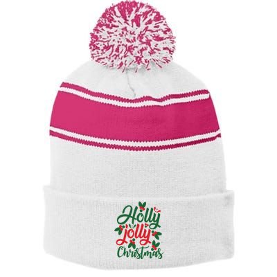 Holly Jolly Christmas Festive Gift Stripe Pom Pom Beanie