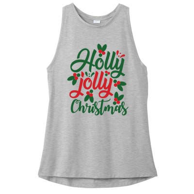 Holly Jolly Christmas Festive Gift Ladies PosiCharge Tri-Blend Wicking Tank